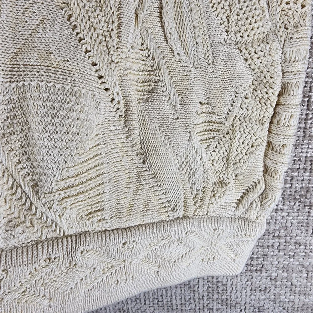 COOGI Australia Cotton 3D Knit Cardigan Mens M Ivory Sweater Short Sleeve VTG